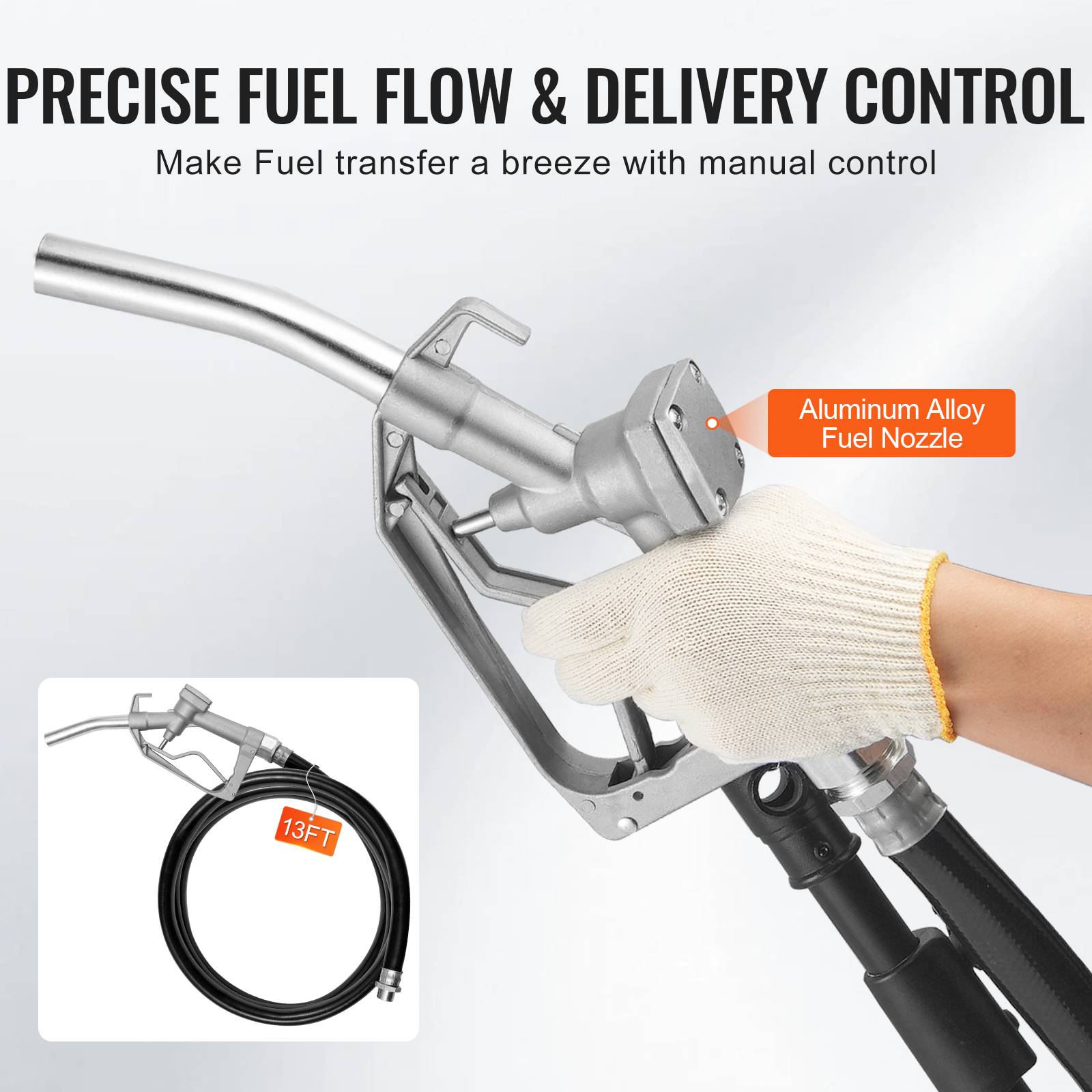 VEVOR Pompe de transfert 12V, 5.3 GPM, 1/10 HP, portable, buse auto-arrêt, multi-carburants. - Image 5