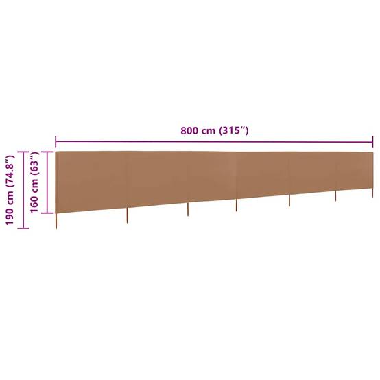 Paravent 6 panneaux tissu non-tissé bois taupe 800 x 160 cm - PANGIVO - Image 6