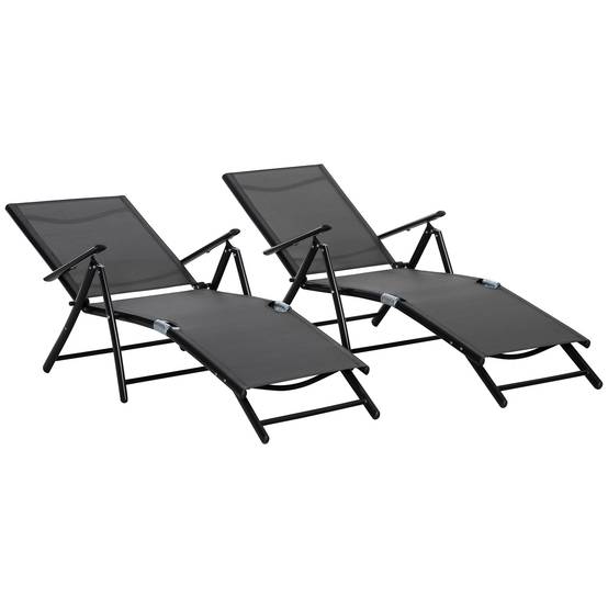 Lot de 2 bain de soleil, chaise longue pliante, dossier réglable - 64x134x95cm Aluminium Noir fr78 - Image 2