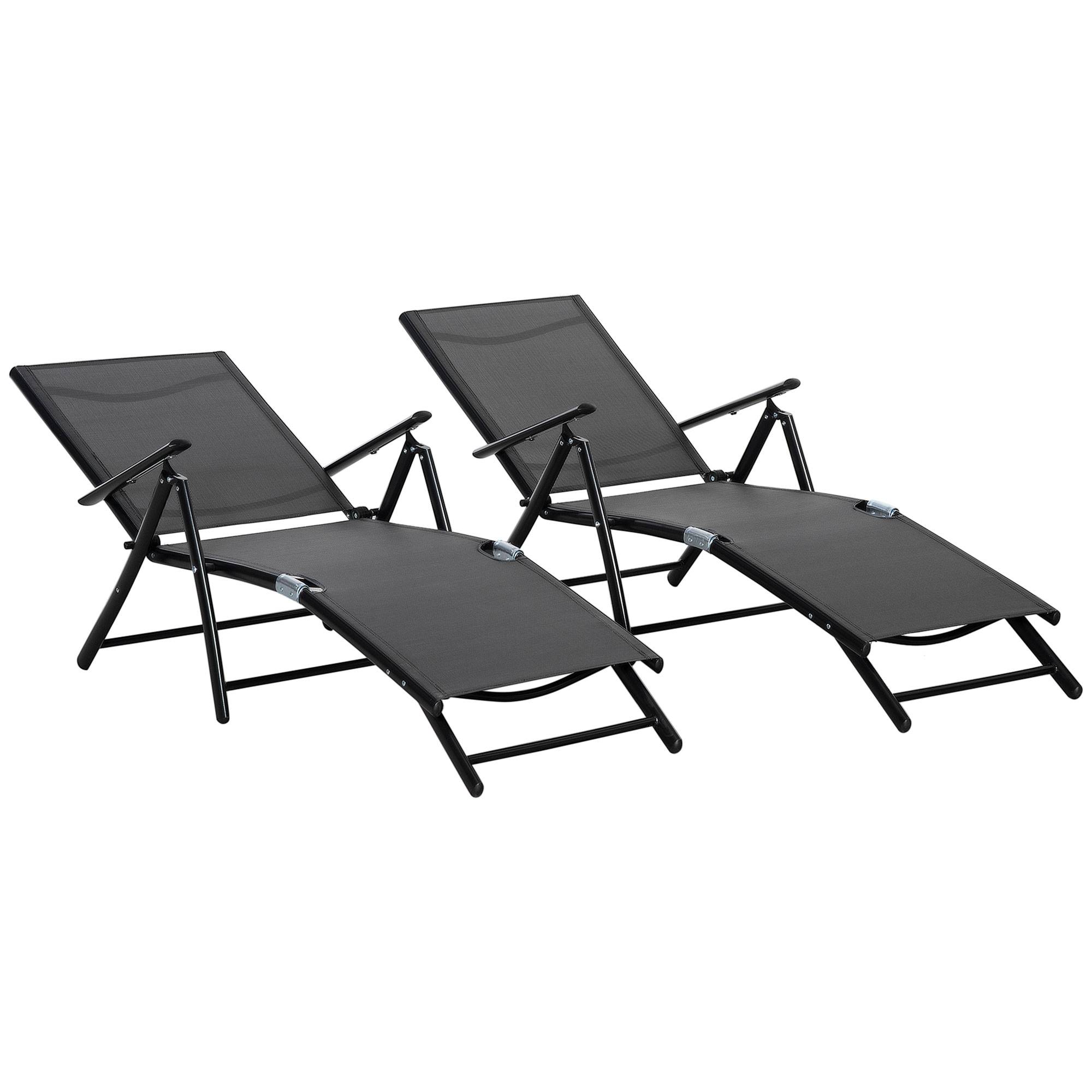Lot de 2 bain de soleil, chaise longue pliante, dossier réglable - 64x134x95cm Aluminium Noir fr78 - Image 2
