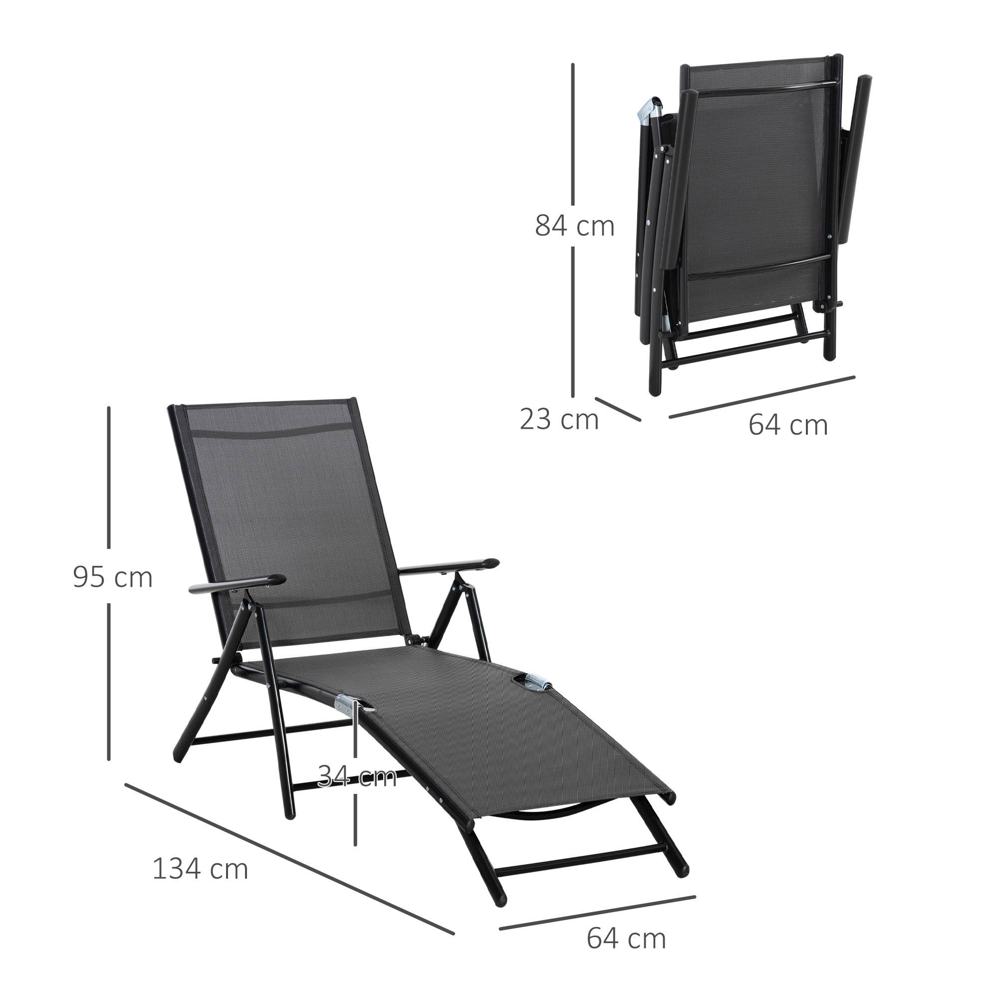 Lot de 2 bain de soleil, chaise longue pliante, dossier réglable - 64x134x95cm Aluminium Noir fr78 - Image 5