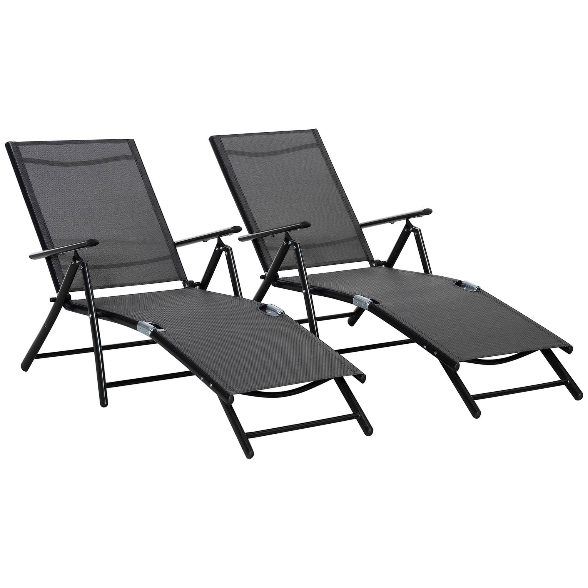 Lot de 2 bain de soleil, chaise longue pliante, dossier réglable - 64x134x95cm Aluminium Noir fr78 - Image 1
