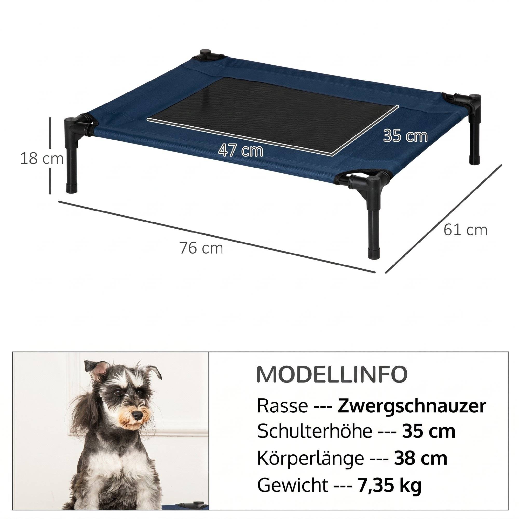 ComfortXL - Lit surélevé pour chien acier tissu Oxford 600D bleu 76 x 61 x 18 cm intérieur extérieur jusqu’à 20 kg - Image 3