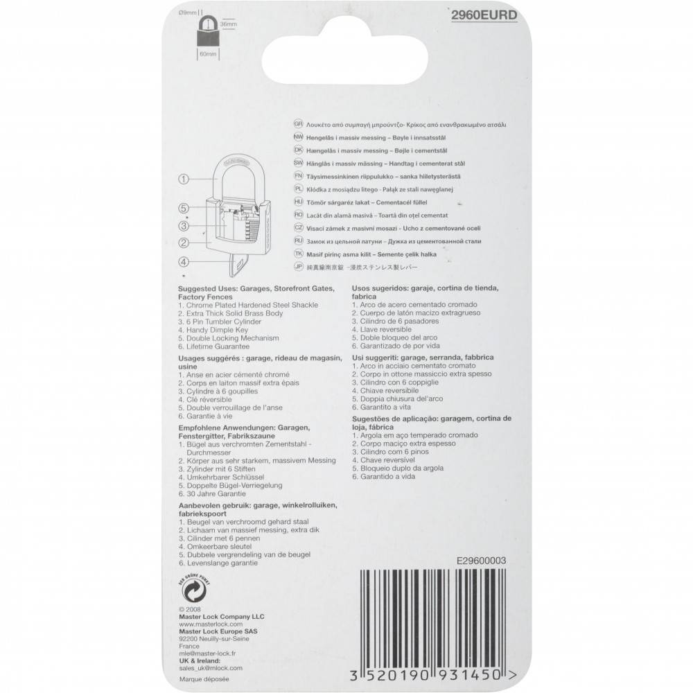Master Lock - Master Lock 2960EURD Cadenas à Clé Extra Fin en Laiton, Doré, 8,8 x 6 x 2,1 cm - Image 7