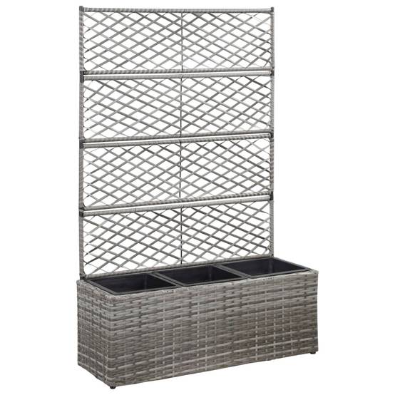 Lit surélevé De Jardin - Jardinière - Bac à Fleurs en treillis 3 pots 83x30x130cm Résine tressée Gris MC134 - Image 2