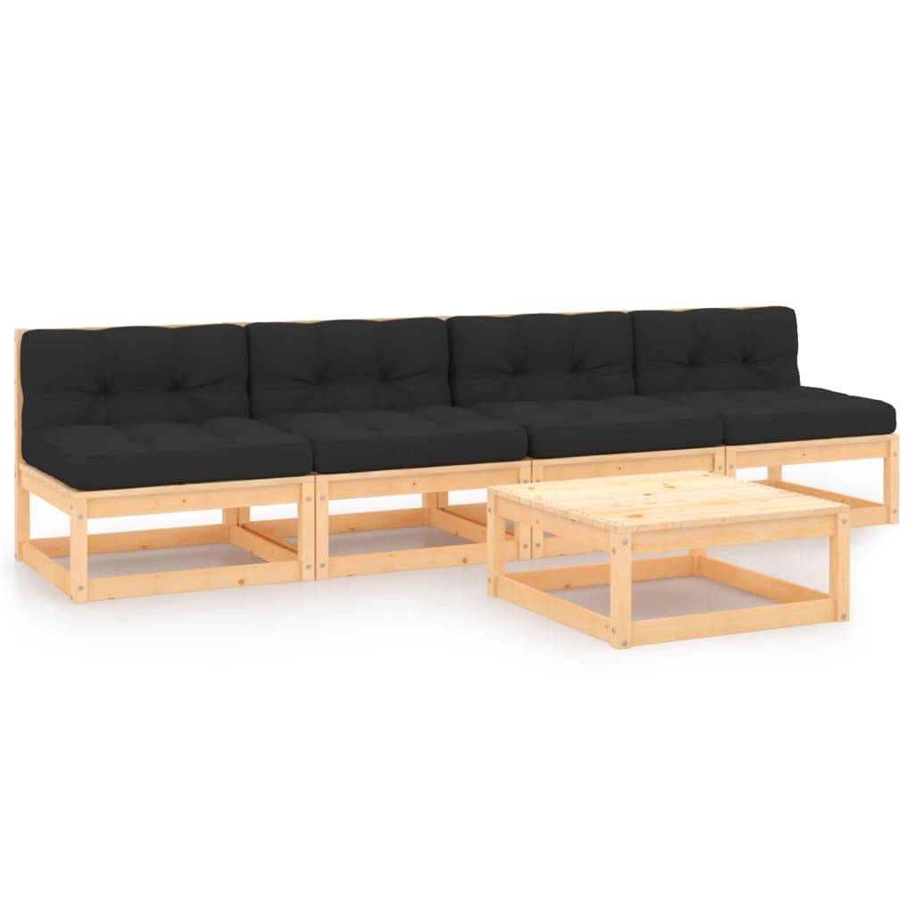 Helloshop26 - Salon de jardin meuble d'extérieur ensemble de mobilier 5 pièces avec coussins bois de pin massif - Image 1