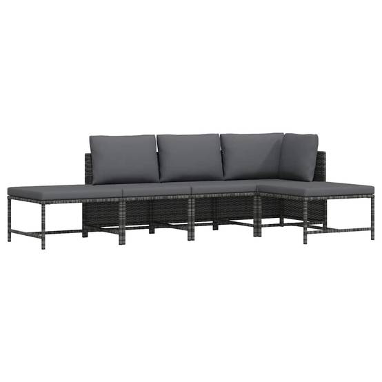 Salon de jardin 5 pcs | Mobilier d'extérieur avec coussins Gris Résine tressée Maison Chic - Image 2