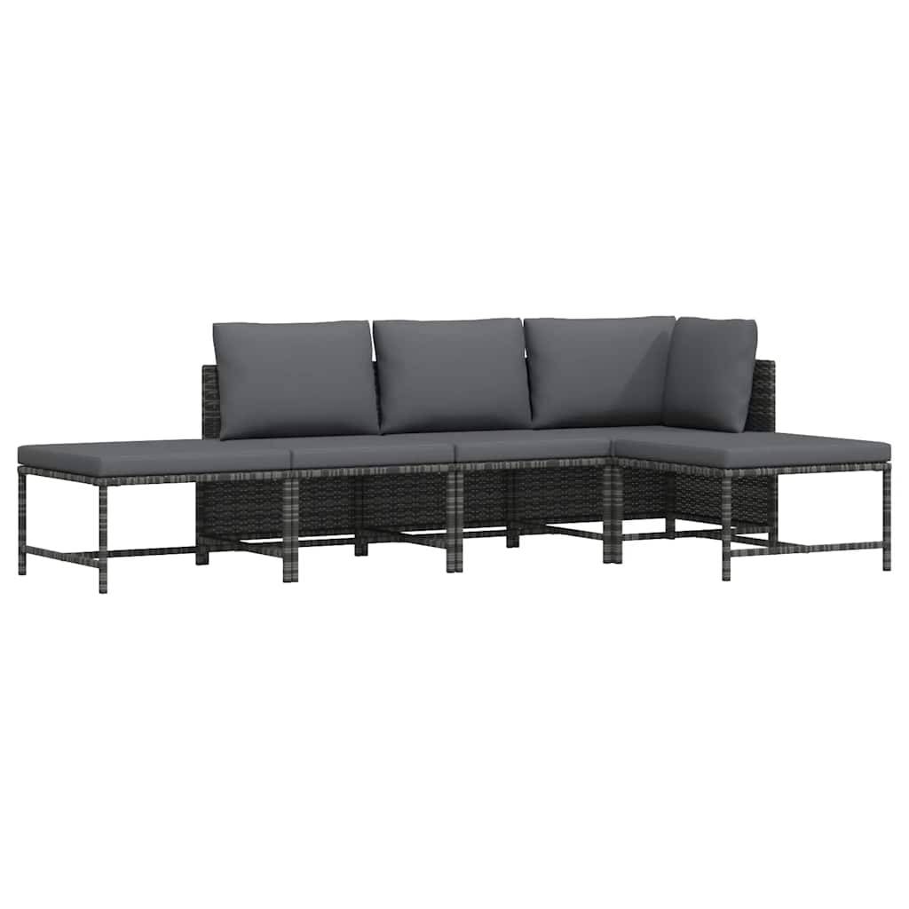 Salon de jardin 5 pcs | Mobilier d'extérieur avec coussins Gris Résine tressée Maison Chic - Image 2