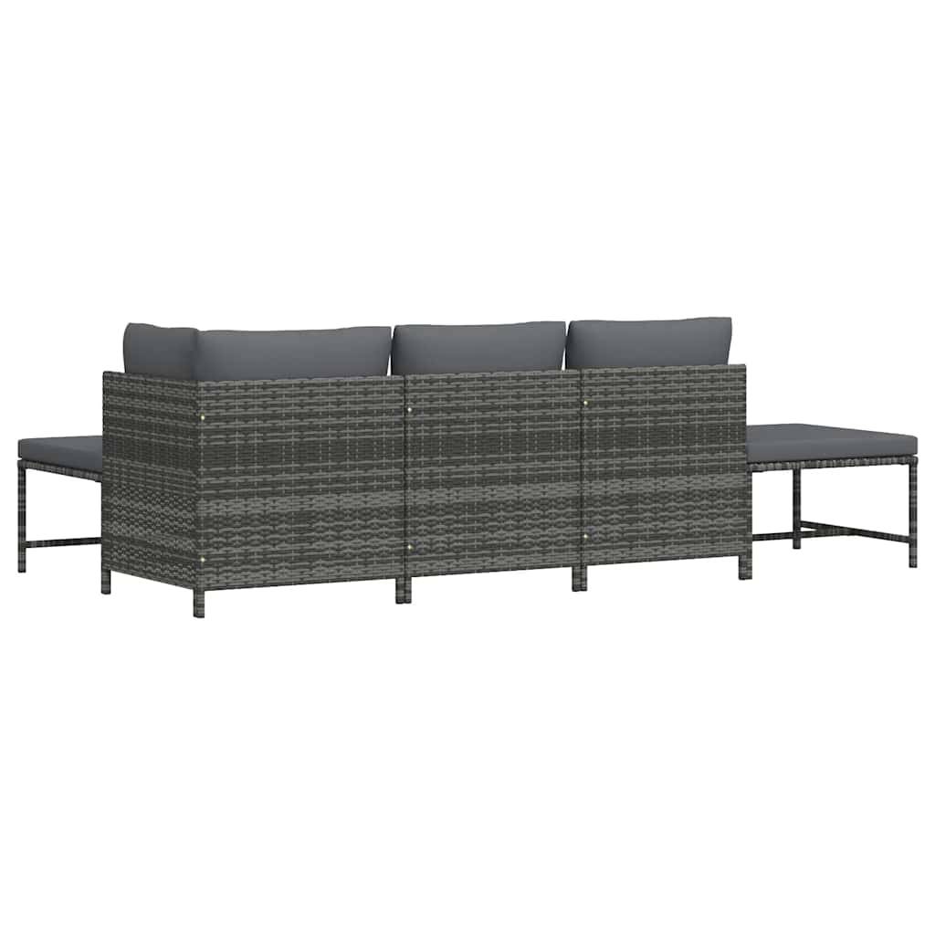 Salon de jardin 5 pcs | Mobilier d'extérieur avec coussins Gris Résine tressée Maison Chic - Image 7