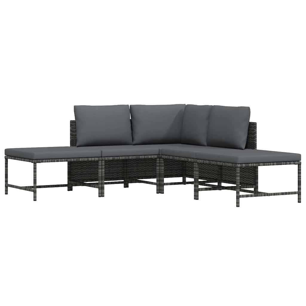 Salon de jardin 5 pcs | Mobilier d'extérieur avec coussins Gris Résine tressée Maison Chic - Image 4