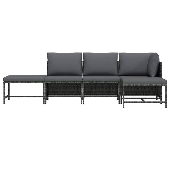 Salon de jardin 5 pcs | Mobilier d'extérieur avec coussins Gris Résine tressée Maison Chic - Image 5