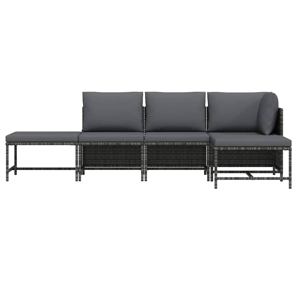 Salon de jardin 5 pcs | Mobilier d'extérieur avec coussins Gris Résine tressée Maison Chic - Image 5