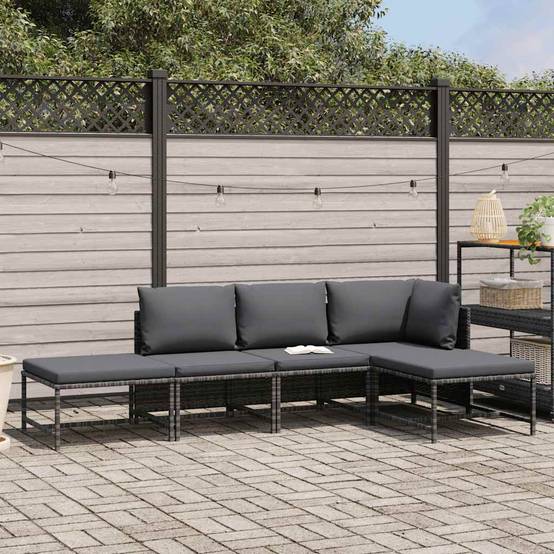 Salon de jardin 5 pcs | Mobilier d'extérieur avec coussins Gris Résine tressée Maison Chic - Image 1