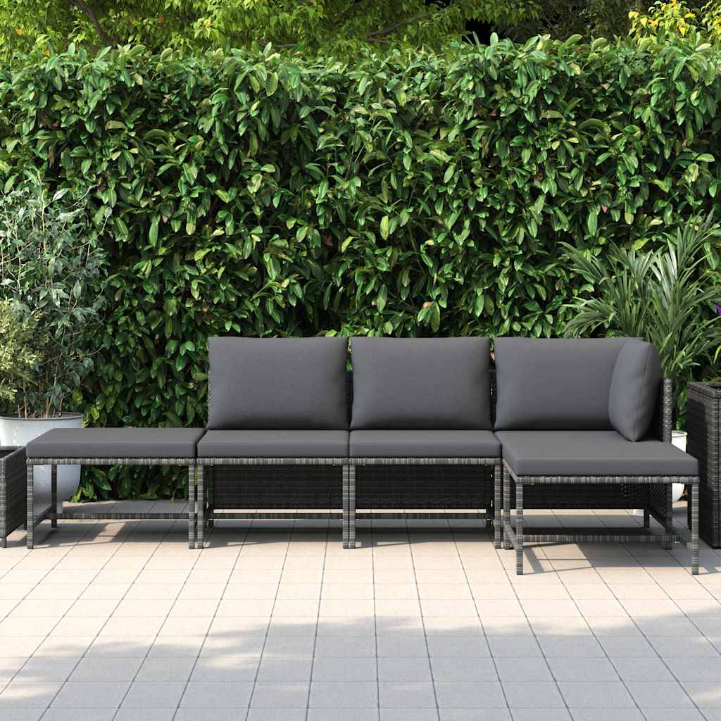 Salon de jardin 5 pcs | Mobilier d'extérieur avec coussins Gris Résine tressée Maison Chic - Image 3
