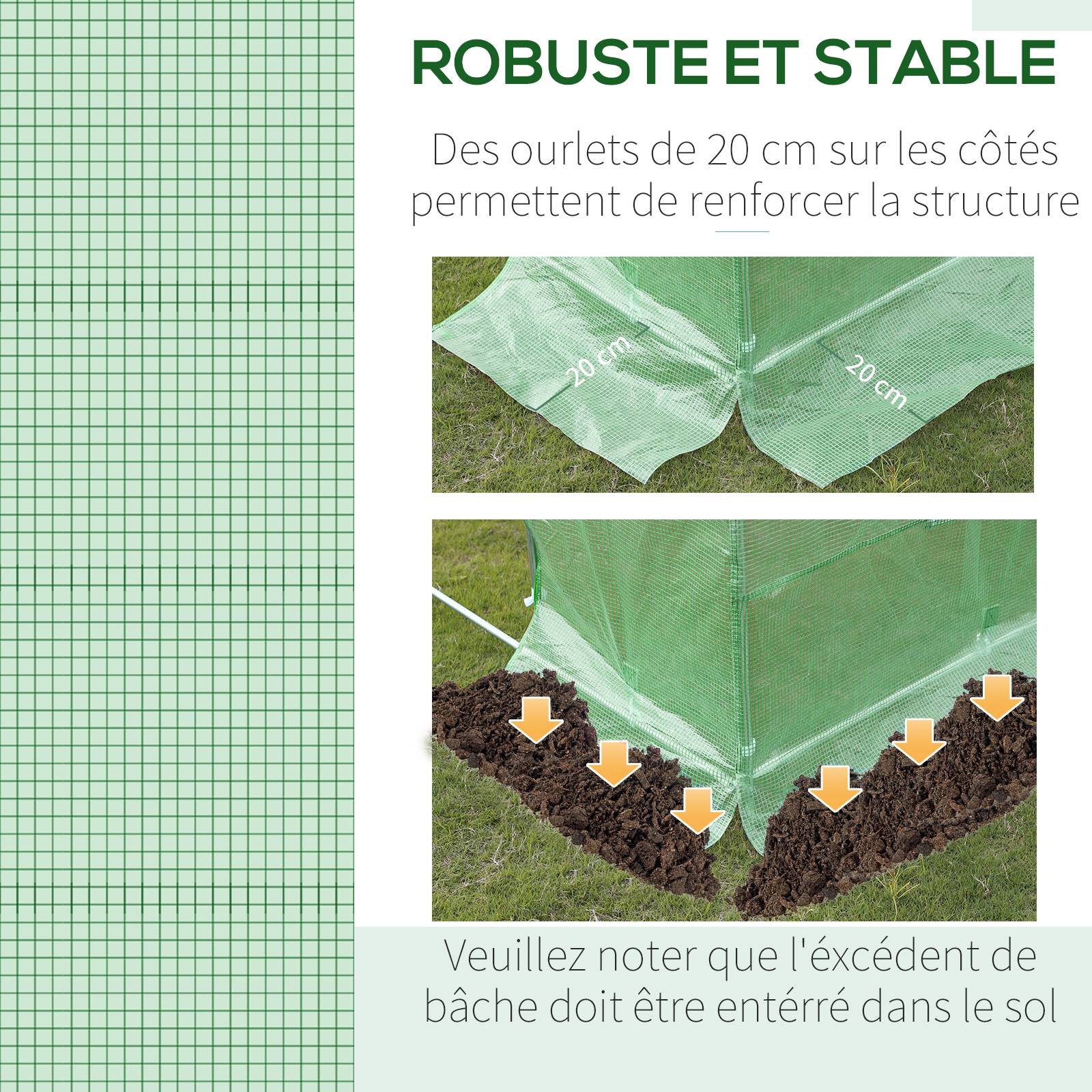 Bâche de Rechange Serre Tunnel 9 m², bâche 3 x 3 x 2 m PE Anti-UV imperméable 6 fenêtres + Porte Enroulable zippée Vert foncé - Image 7