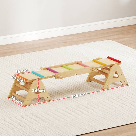 Balançoire équilibre enfant 2 en 1 poutre bois planche équilibre 133 x 38 x 24 cm - Image 5