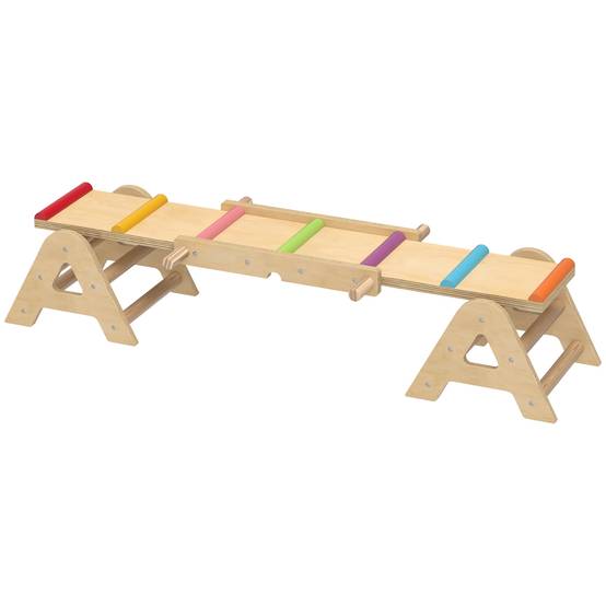 Balançoire équilibre enfant 2 en 1 poutre bois planche équilibre 133 x 38 x 24 cm - Image 2