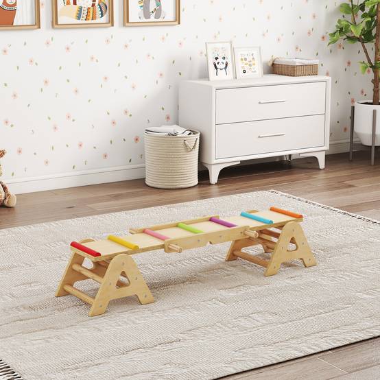Balançoire équilibre enfant 2 en 1 poutre bois planche équilibre 133 x 38 x 24 cm - Image 4