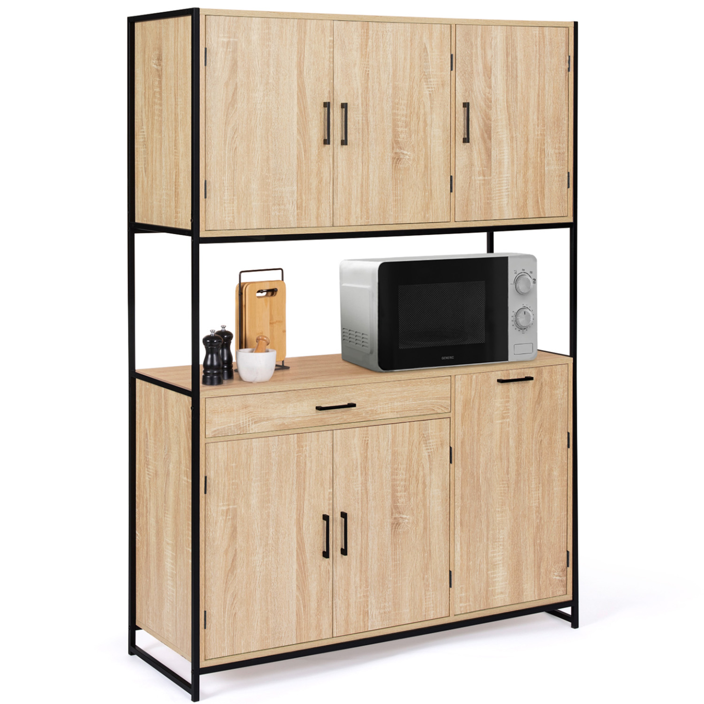 Buffet de cuisine 120 CM DETROIT meuble 6 portes design industriel + tiroir - Image 2