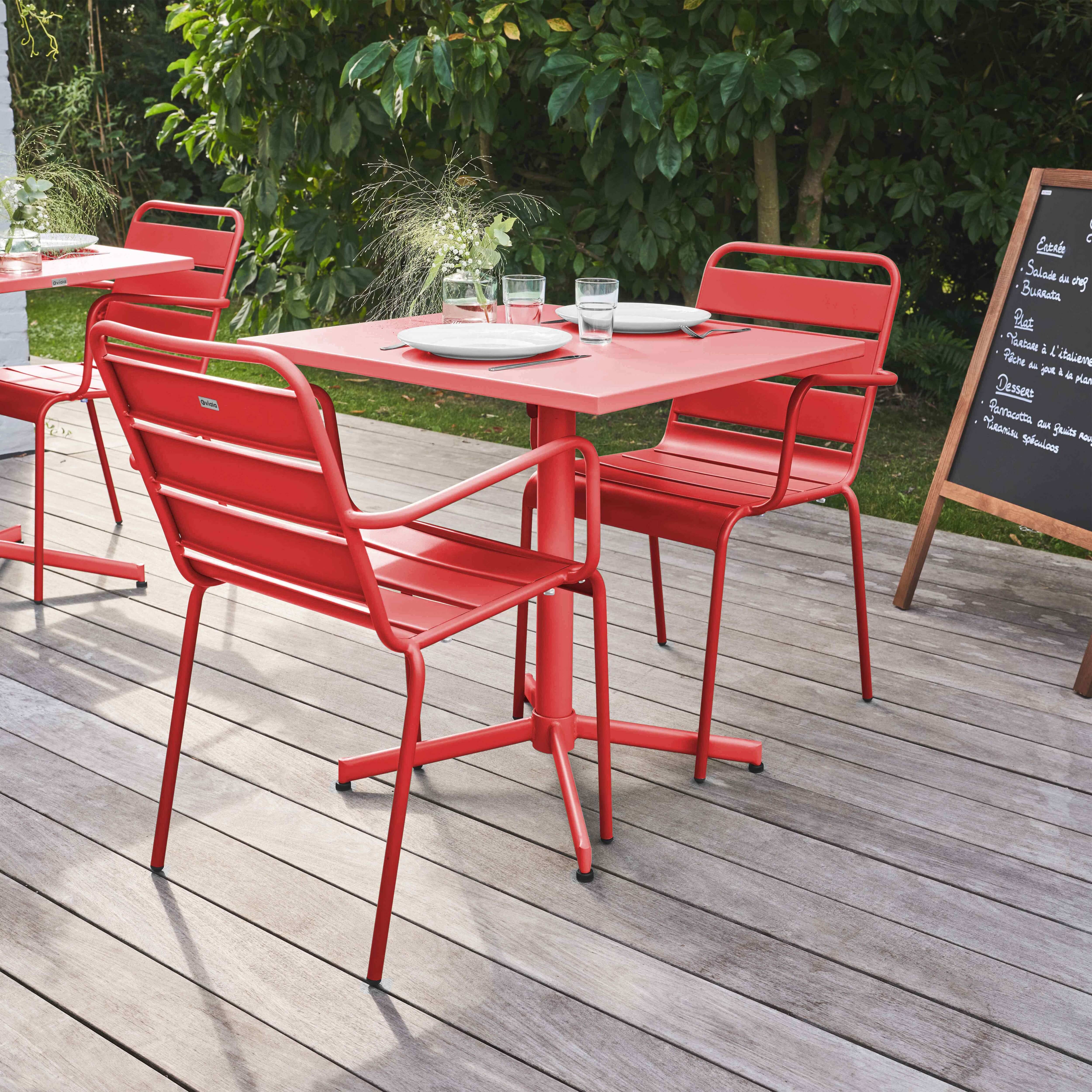 Oviala - Ensemble table de jardin bistrot et 2 fauteuils métal rouge Palavas - Oviala - Image 3