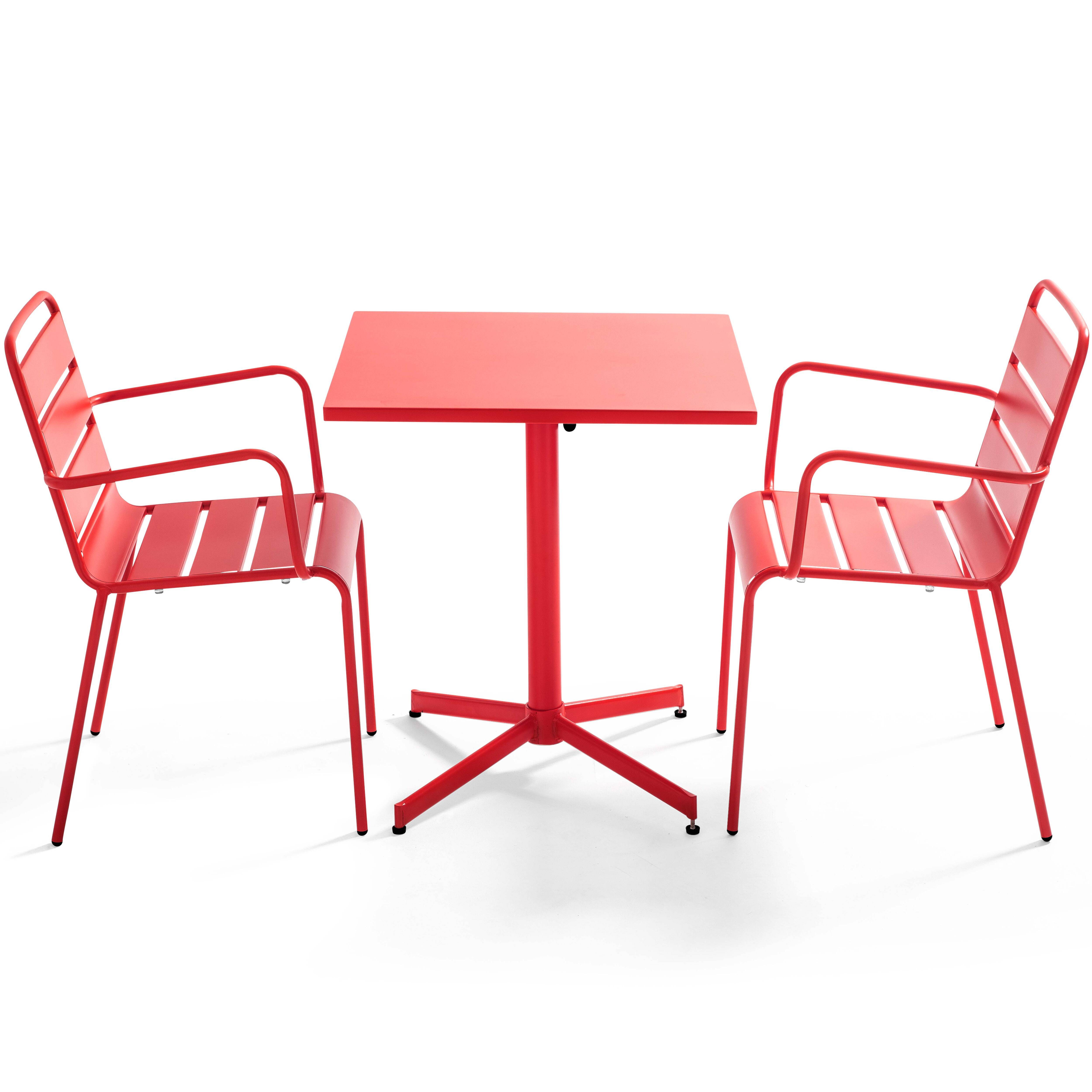 Oviala - Ensemble table de jardin bistrot et 2 fauteuils métal rouge Palavas - Oviala - Image 1