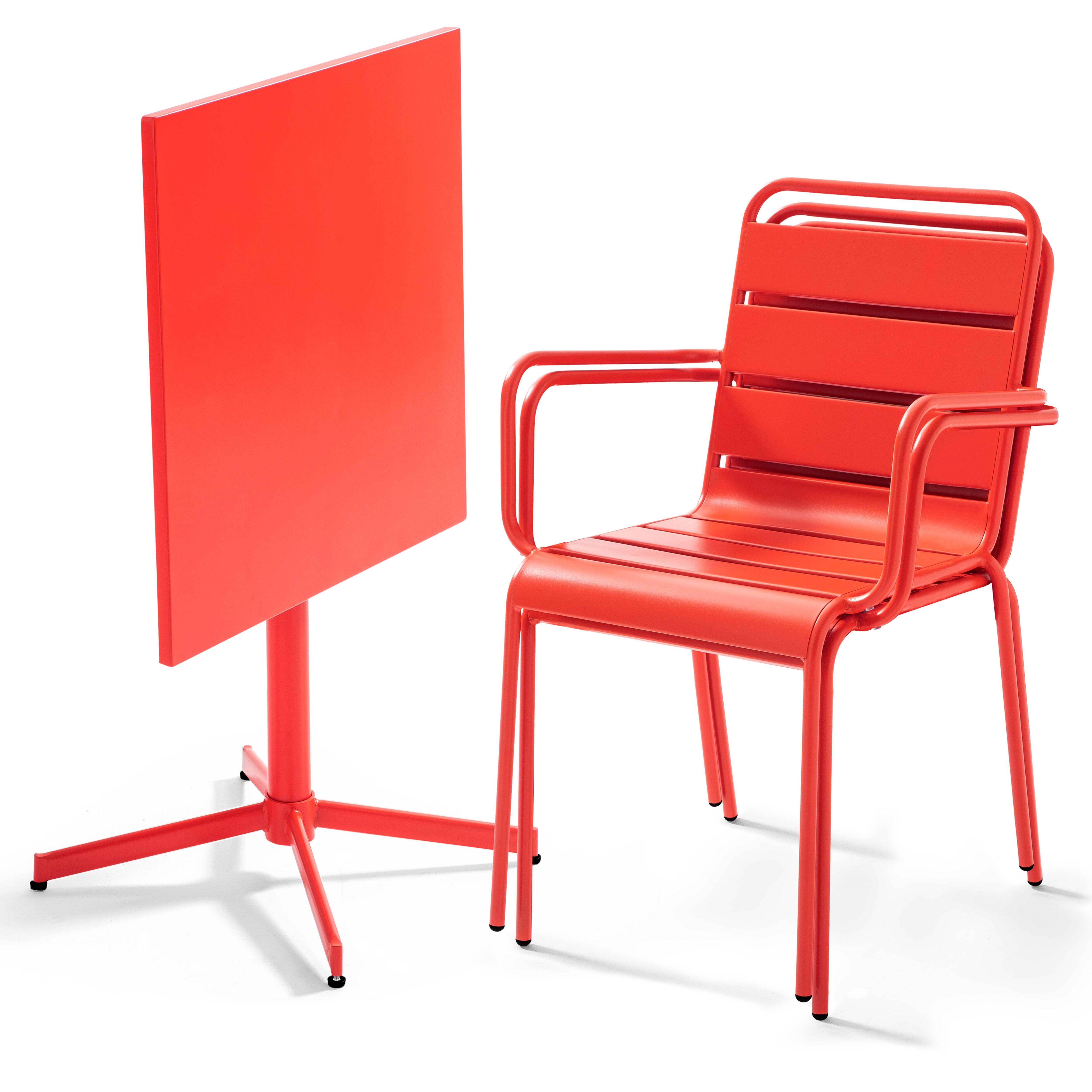 Oviala - Ensemble table de jardin bistrot et 2 fauteuils métal rouge Palavas - Oviala - Image 2
