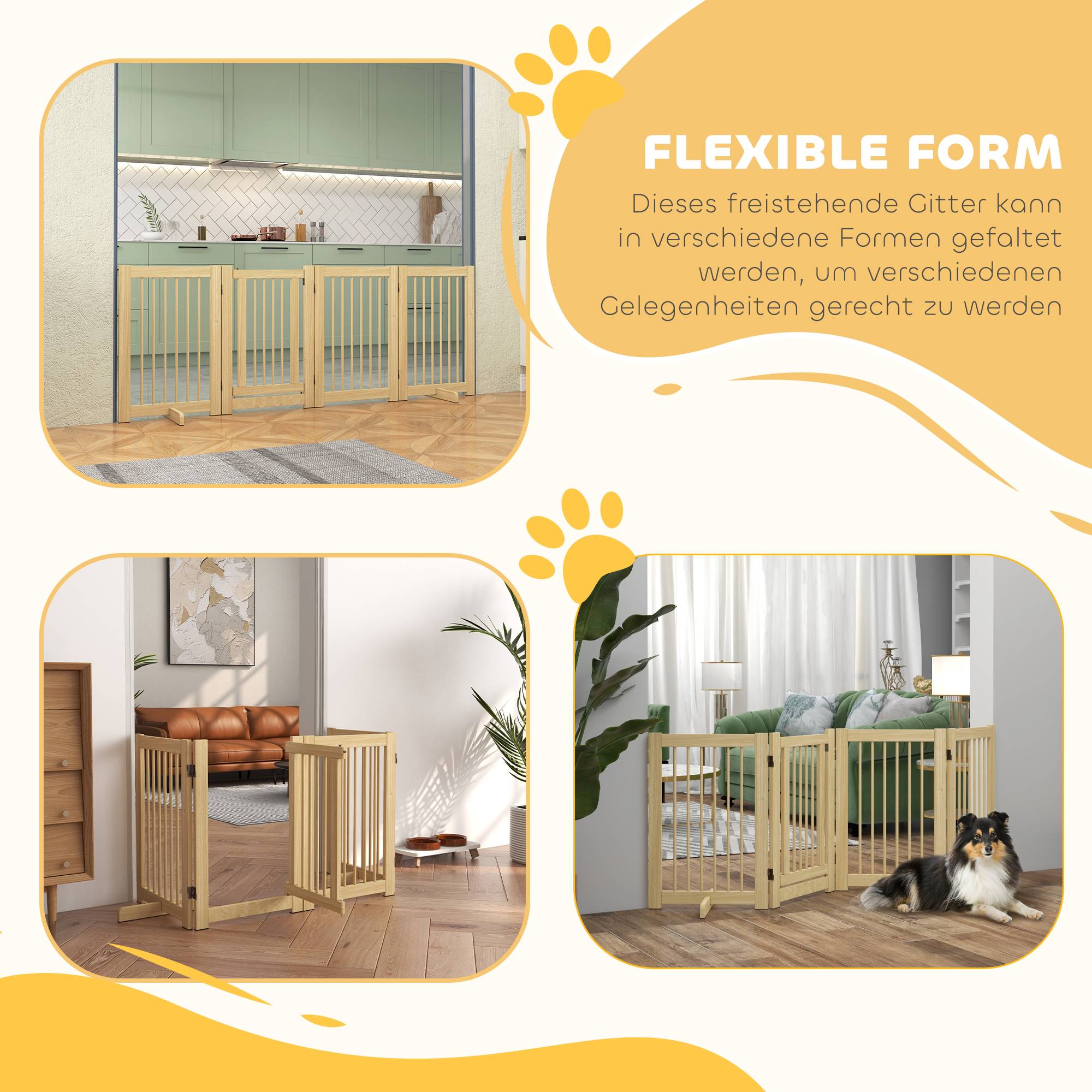 Sans Marque - Barrière pour chien autonome, 4 panneaux flexibles, pin, 204Lx36Bx75H cm, bois naturel - Image 9