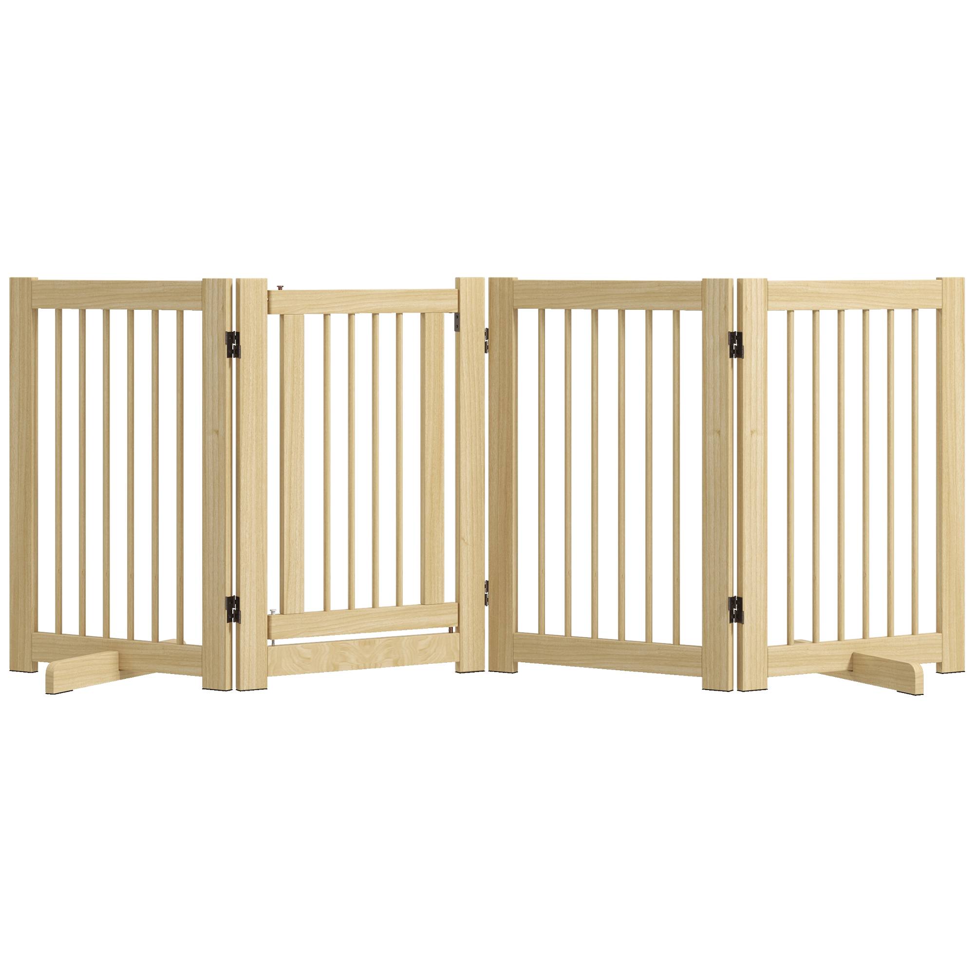 Sans Marque - Barrière pour chien autonome, 4 panneaux flexibles, pin, 204Lx36Bx75H cm, bois naturel - Image 1