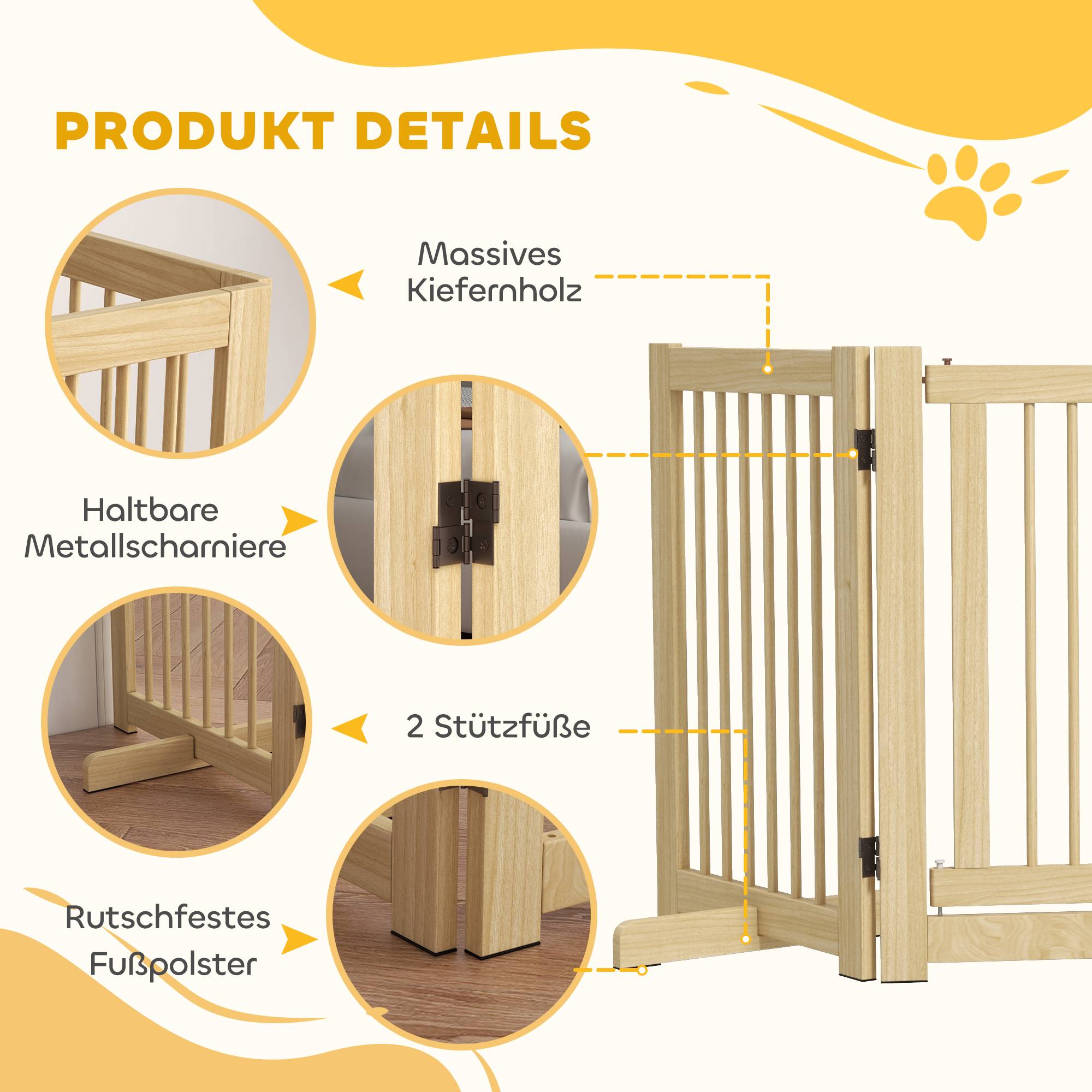 Sans Marque - Barrière pour chien autonome, 4 panneaux flexibles, pin, 204Lx36Bx75H cm, bois naturel - Image 8