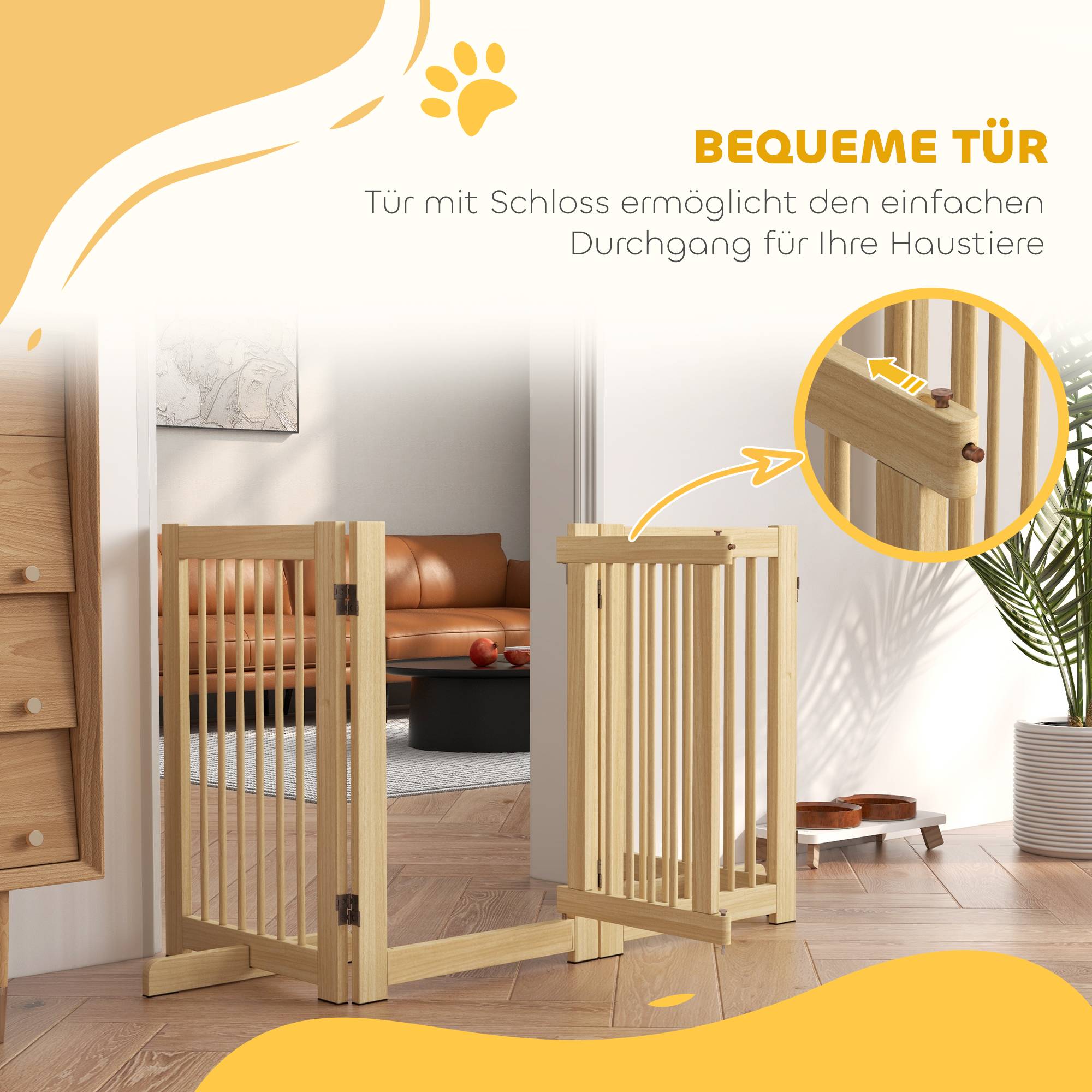 Sans Marque - Barrière pour chien autonome, 4 panneaux flexibles, pin, 204Lx36Bx75H cm, bois naturel - Image 7