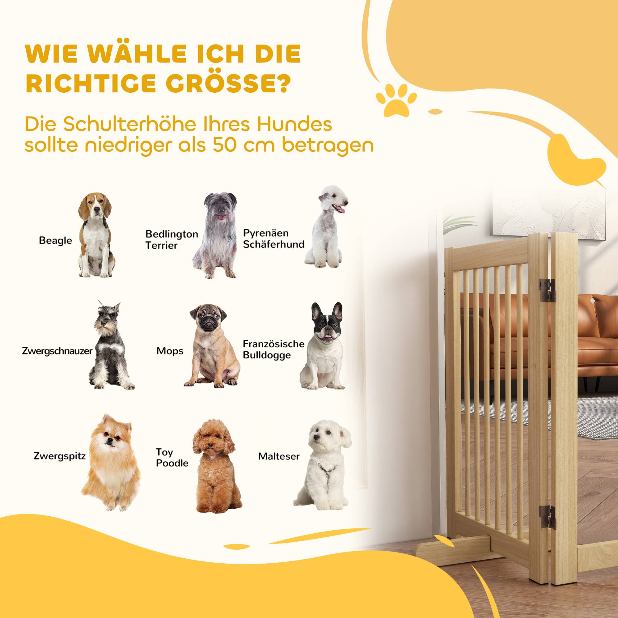 Sans Marque - Barrière pour chien autonome, 4 panneaux flexibles, pin, 204Lx36Bx75H cm, bois naturel - Image 10