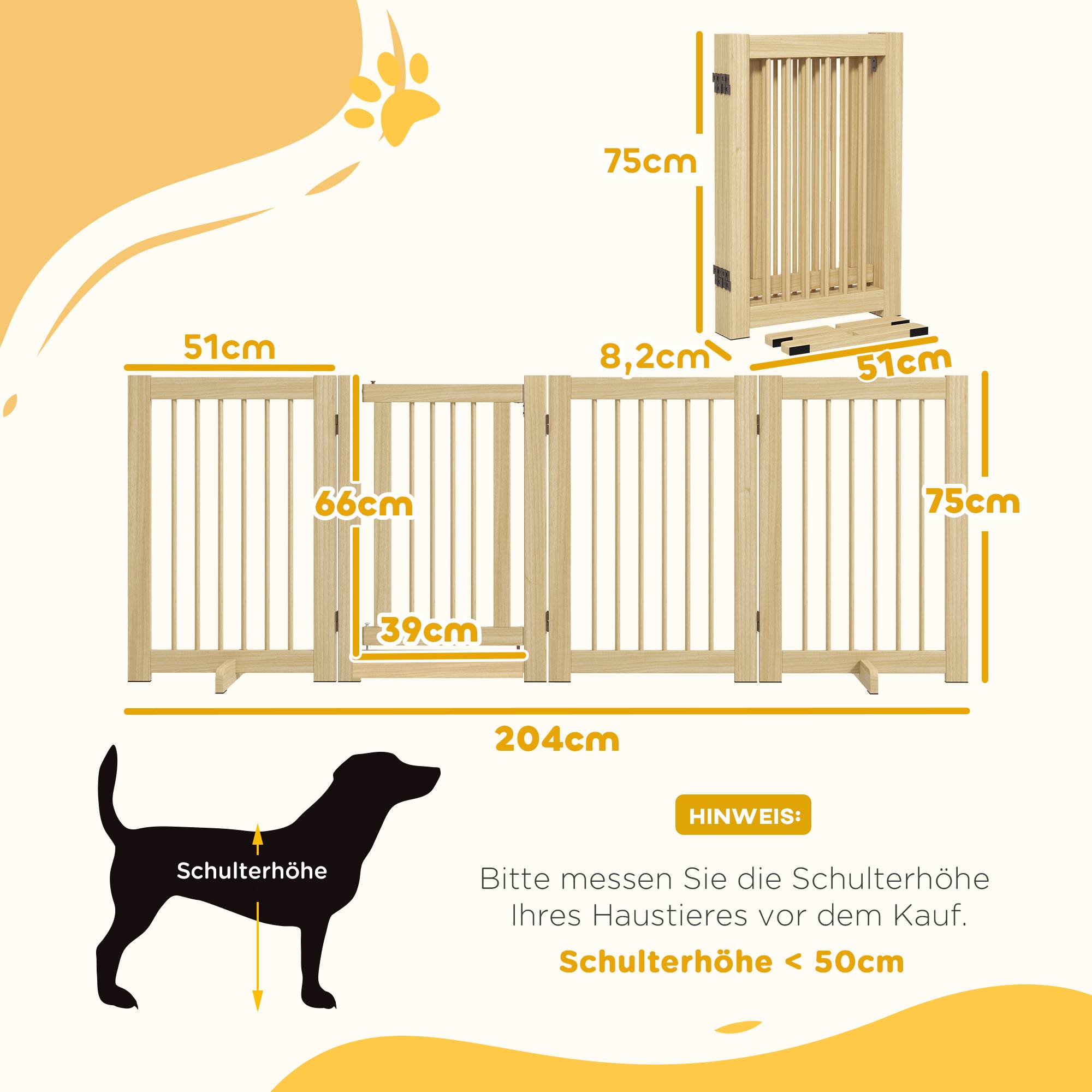 Sans Marque - Barrière pour chien autonome, 4 panneaux flexibles, pin, 204Lx36Bx75H cm, bois naturel - Image 5