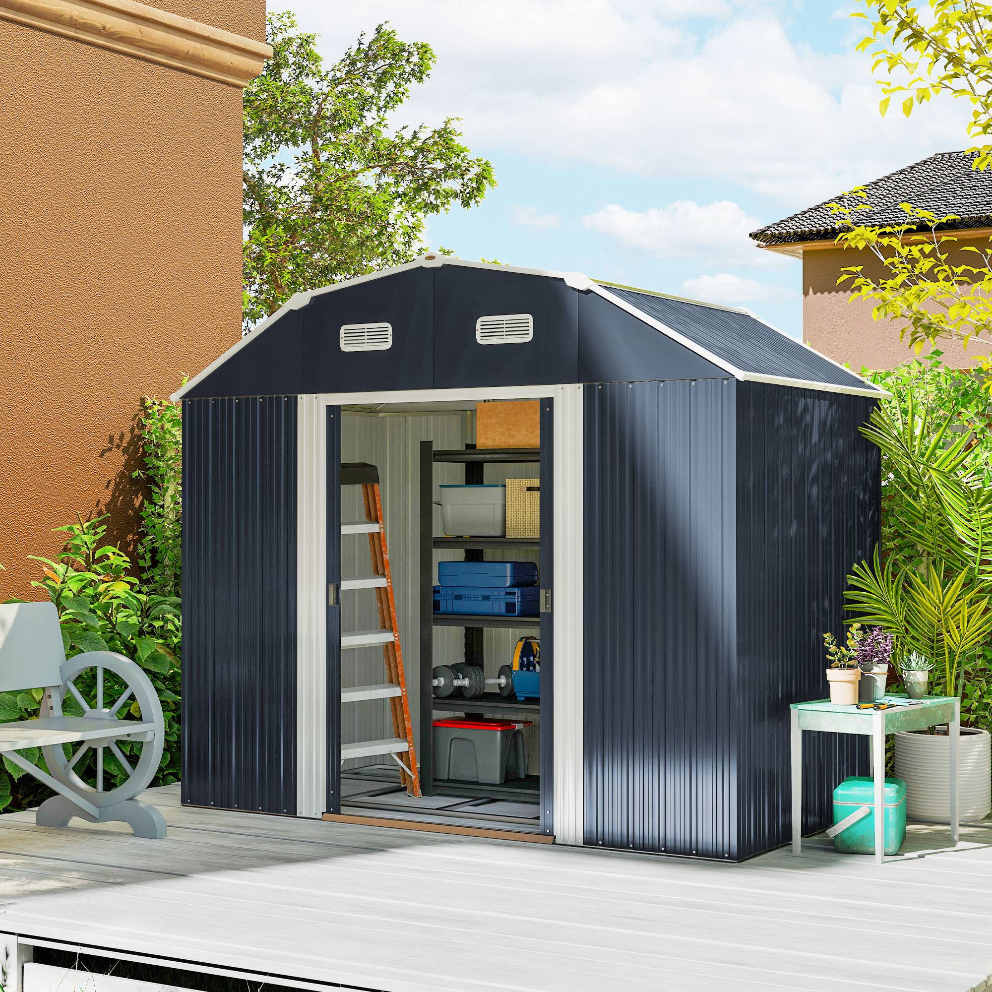ComfortXL - Abri de jardin acier galvanisé 238 x 132 cm gris foncé double porte ventilée - ComfortXL Outdoor Living - Image 3
