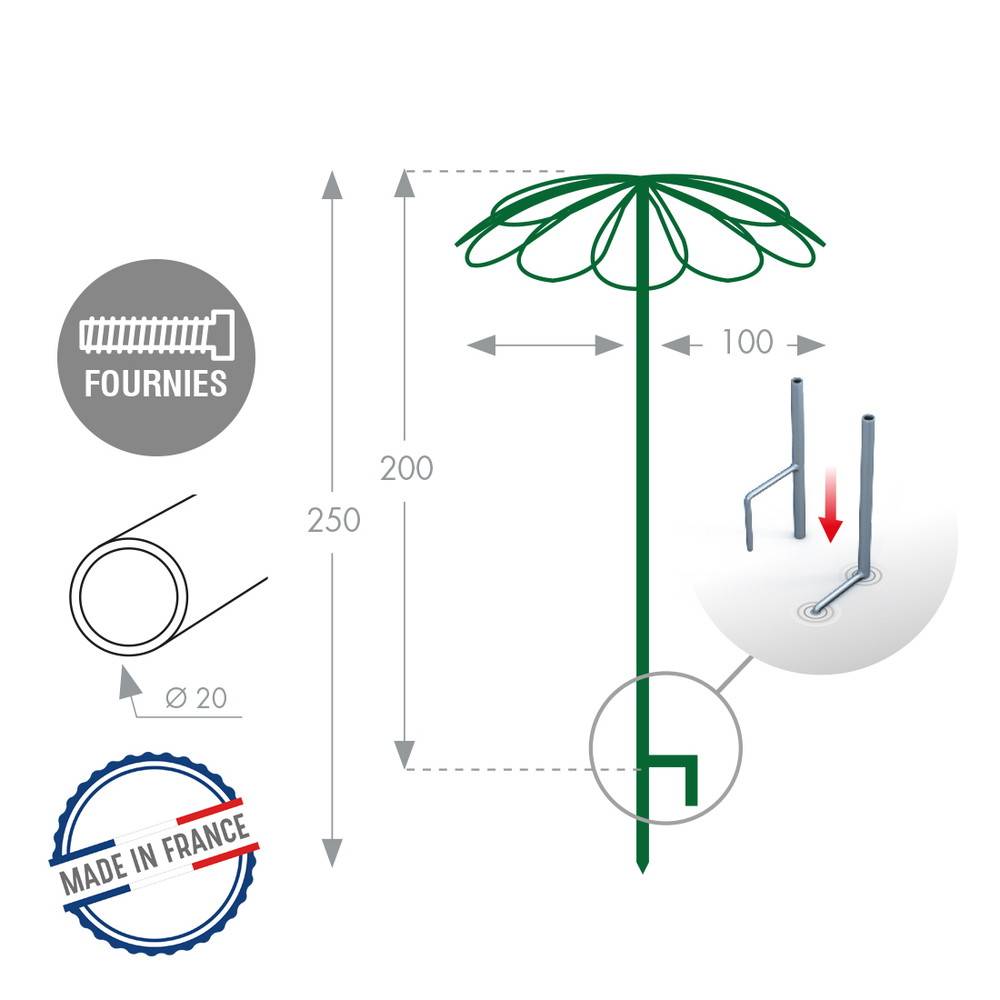 Louis Moulin - Tuteur parapluie 9 pétales fer vieilli - 100x250 cm - Acier époxy Louis Moulin - Image 2