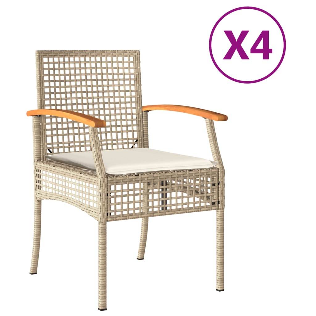Lot de 4 Fauteuils de Jardin Résine Tressée et Bois d'Acacia avec Coussins Déhoussables Beige – ComfortXL Outdoor Living - Image 2