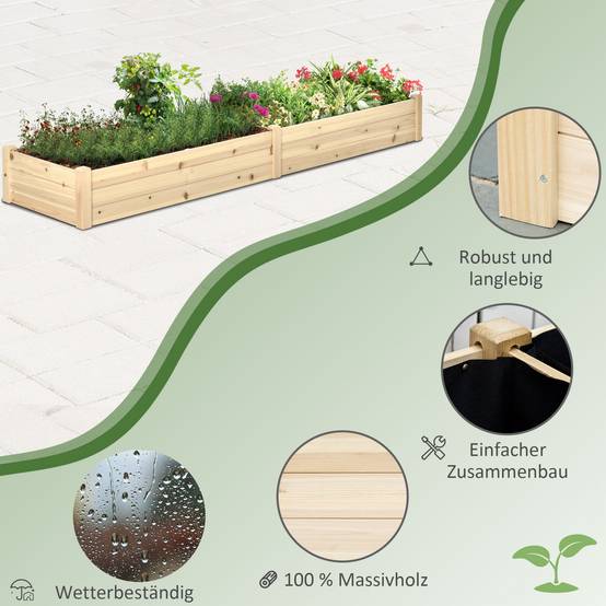 Potager surélevé Outsunny 2 zones plantation doublure polaire bois massif résistant intempéries 244 x 61,5 x 27 cm jardin - Image 9