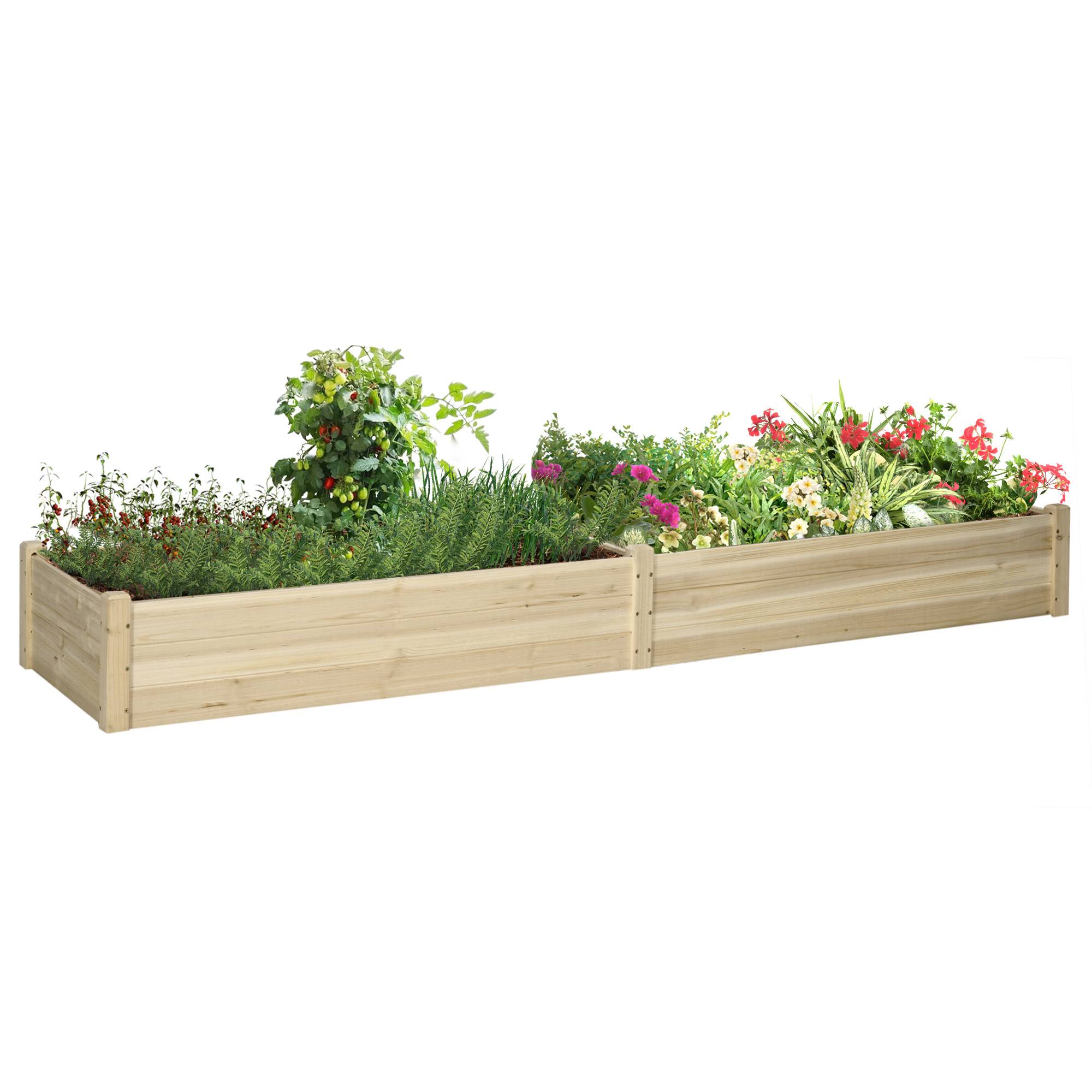 Potager surélevé Outsunny 2 zones plantation doublure polaire bois massif résistant intempéries 244 x 61,5 x 27 cm jardin - Image 1