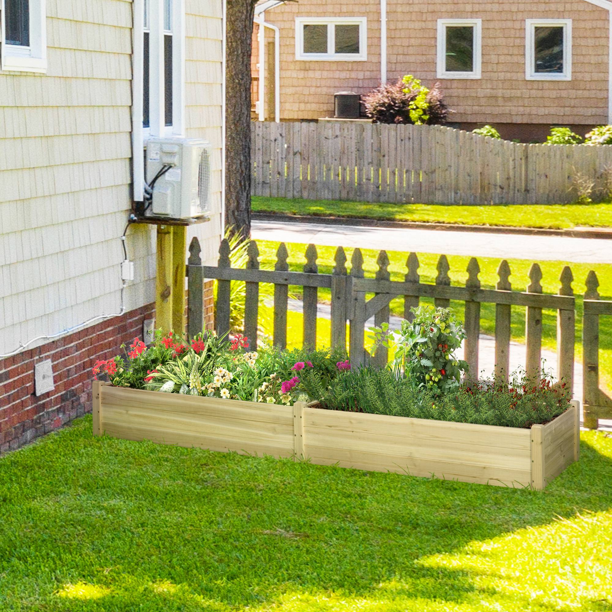 Potager surélevé Outsunny 2 zones plantation doublure polaire bois massif résistant intempéries 244 x 61,5 x 27 cm jardin - Image 4