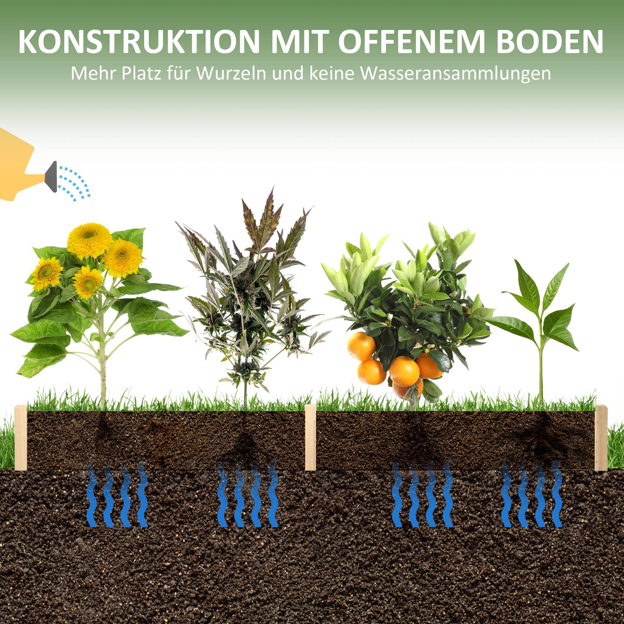 Potager surélevé Outsunny 2 zones plantation doublure polaire bois massif résistant intempéries 244 x 61,5 x 27 cm jardin - Image 6