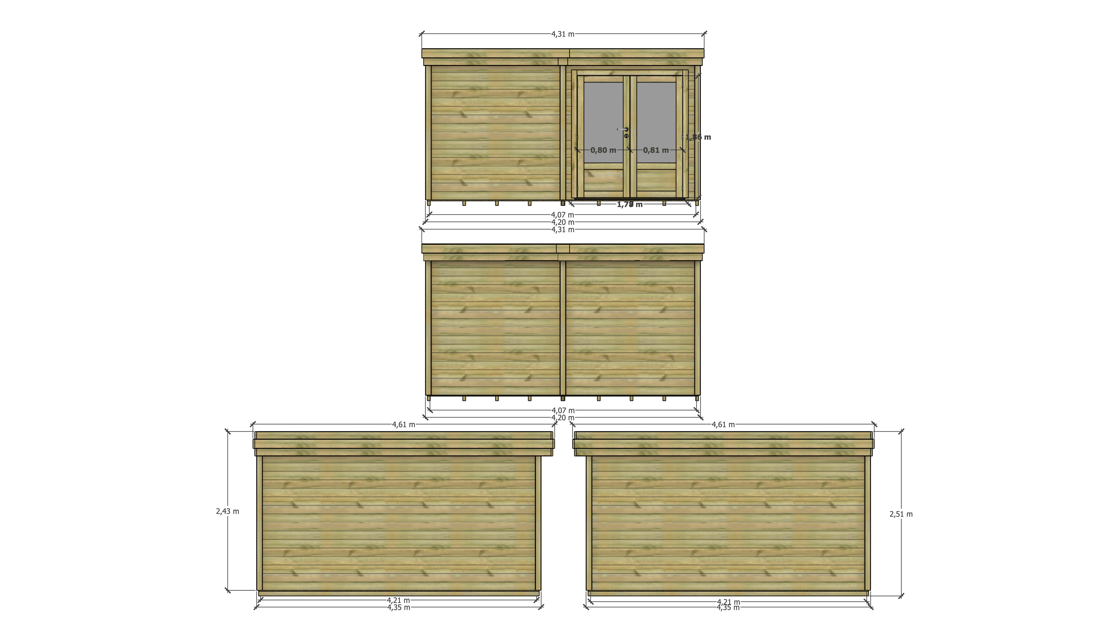Abri Français - ABRI DE JARDIN bois Pin traité autoclave 27mm - 4,195x4,34m / 18m2 - Bac acier - Plancher bois - Image 4