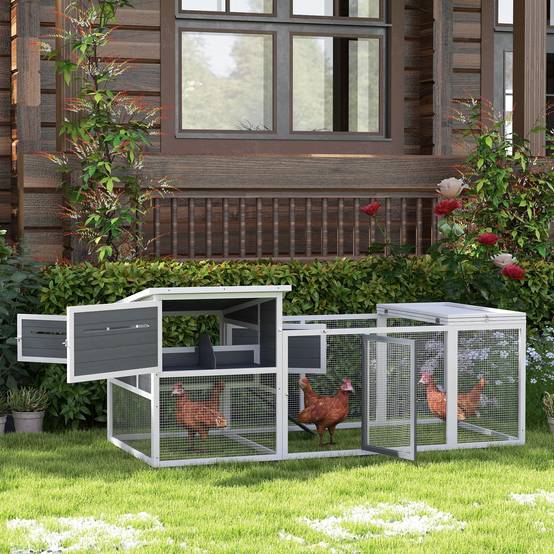 Poulailler bois extérieur 2 à 4 poules avec pondoir et enclos 214x101cm gris - ComfortXL Outdoor Living - Image 3