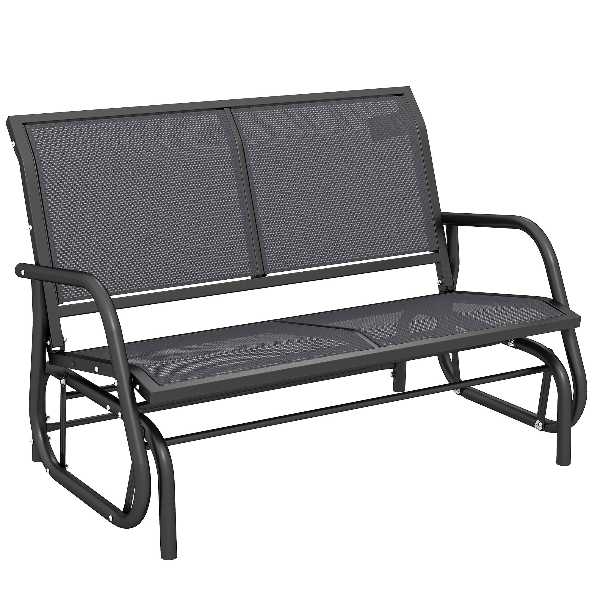 Banc à Bascule de Jardin 2 Places Design Contemporain Grand Confort accoudoirs Assise, Dossier Ergonomique Acier textilène Gris - Image 1