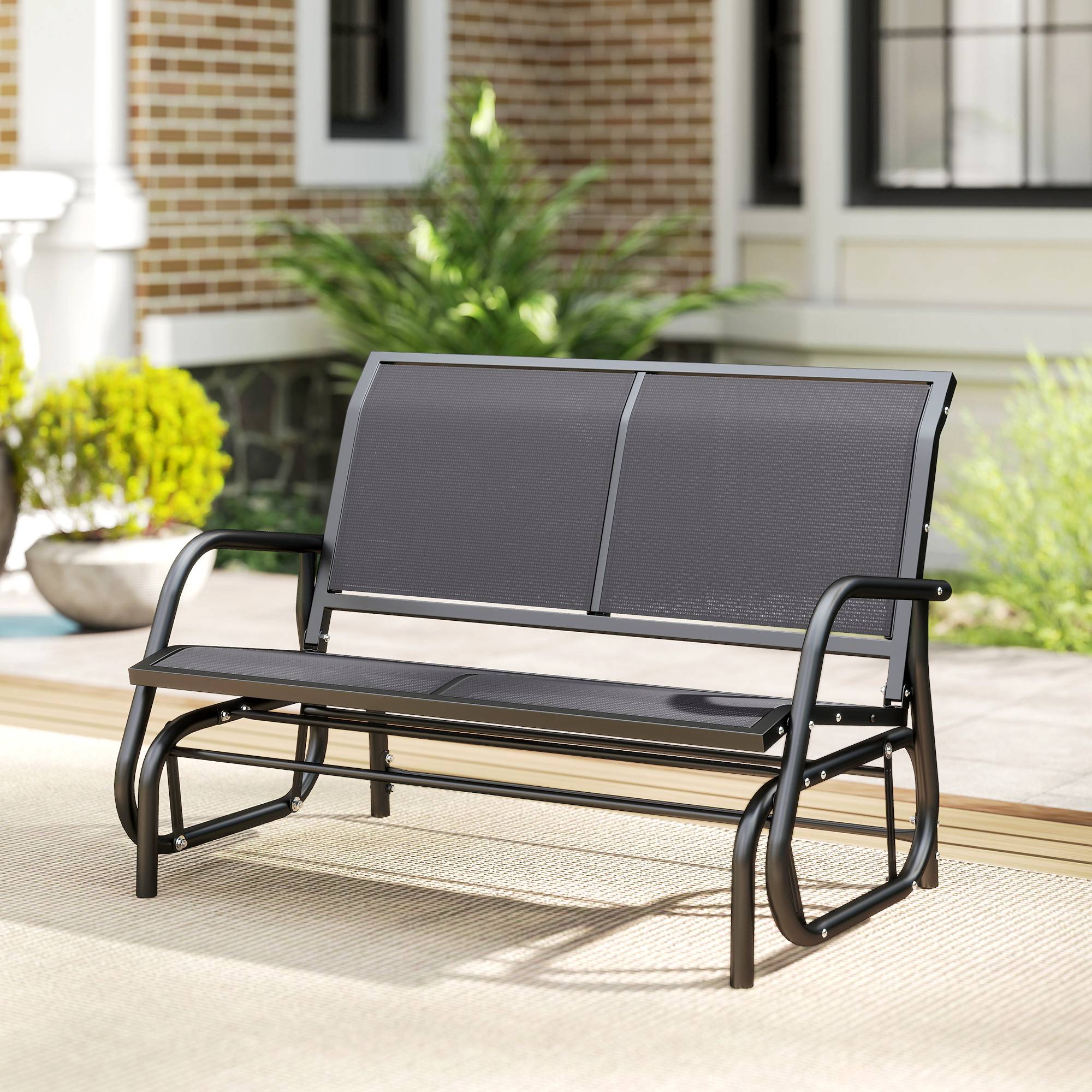 Banc à Bascule de Jardin 2 Places Design Contemporain Grand Confort accoudoirs Assise, Dossier Ergonomique Acier textilène Gris - Image 10
