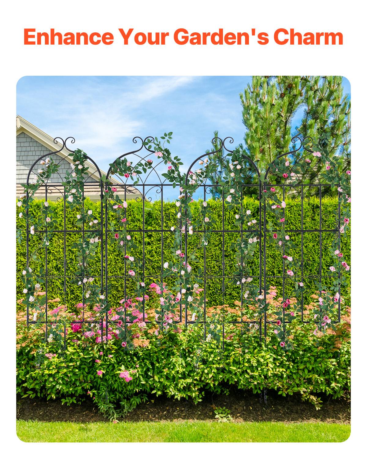 VEVOR Treillis jardin plantes grimpantes, 51x180 cm, métal antirouille. 4 pièces, pour rosiers, concombres. - Image 3