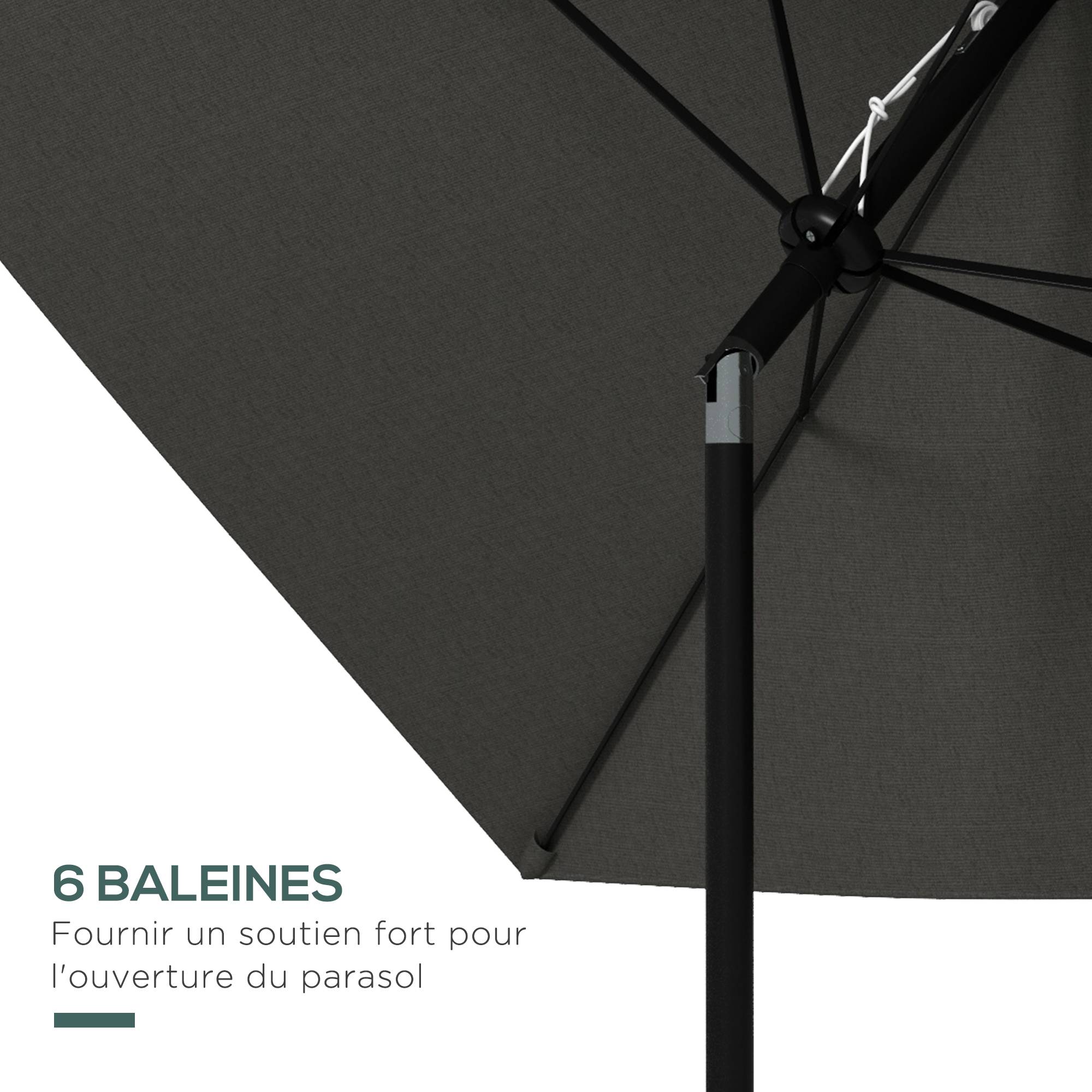 Parasol rectangulaire inclinable avec manivelle en aluminium et polyester gris foncé 290 x 200 x 248 cm - PANGIVO - Image 8