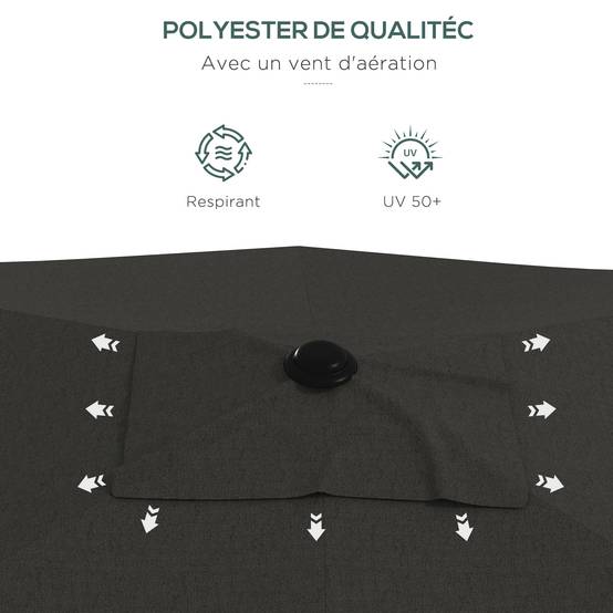 Parasol rectangulaire inclinable avec manivelle en aluminium et polyester gris foncé 290 x 200 x 248 cm - PANGIVO - Image 9