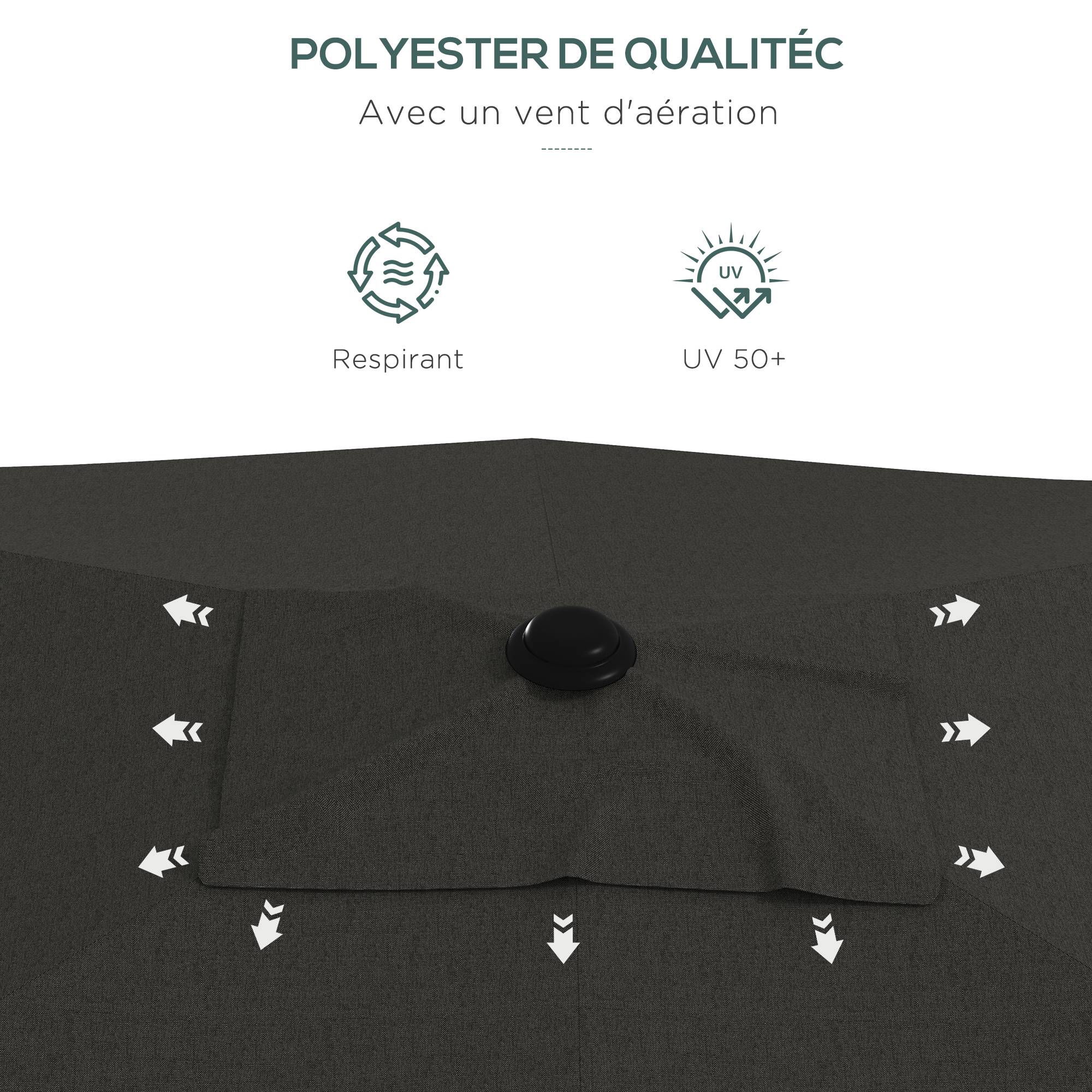 Parasol rectangulaire inclinable avec manivelle en aluminium et polyester gris foncé 290 x 200 x 248 cm - PANGIVO - Image 9