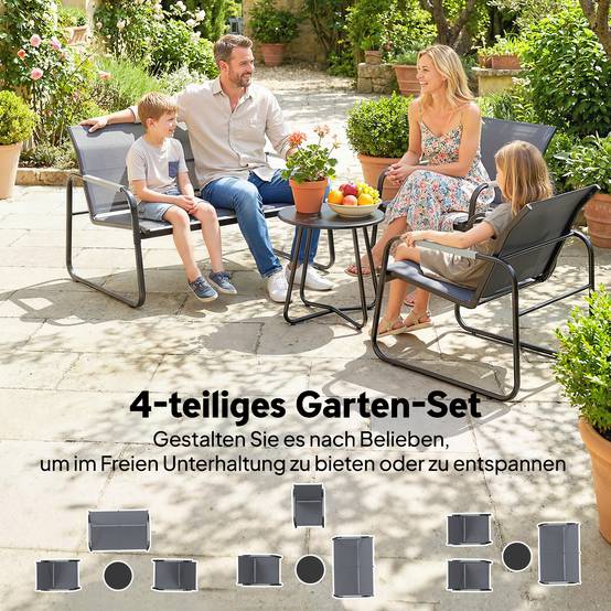 Ensemble de salon de jardin 4 places, canapé 2 places, 2 fauteuils et table ronde, tressage en corde, antidérapant - Image 4