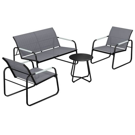 Ensemble de salon de jardin 4 places, canapé 2 places, 2 fauteuils et table ronde, tressage en corde, antidérapant - Image 1