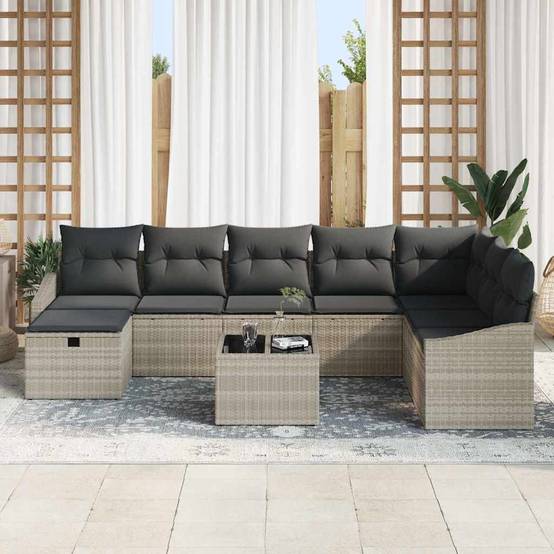 Salon Jardin XXL Astucieux Polyrotin - 9 Éléments avec Coffres et Table - Gris Clair – ComfortXL Outdoor Living - Image 3